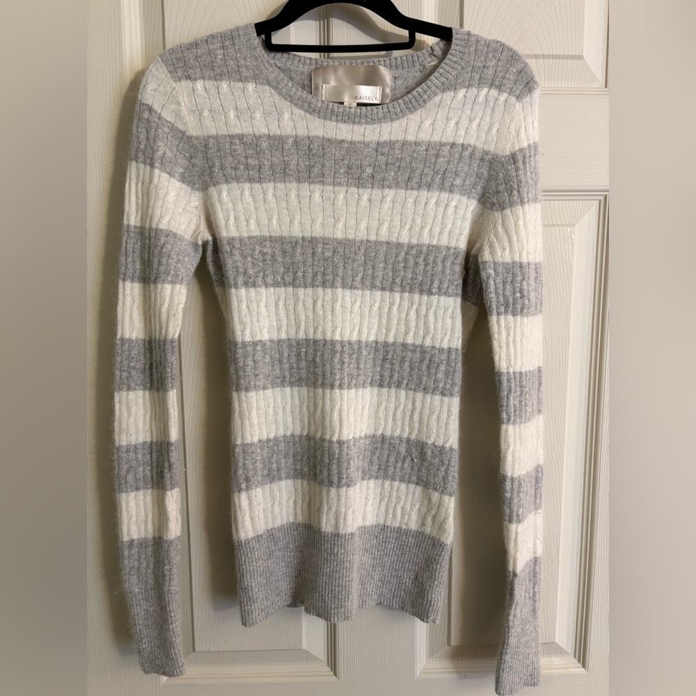 Kaisely Women's Angora Rabbit Hair and Lambswool Natural Fiber Striped Sweater